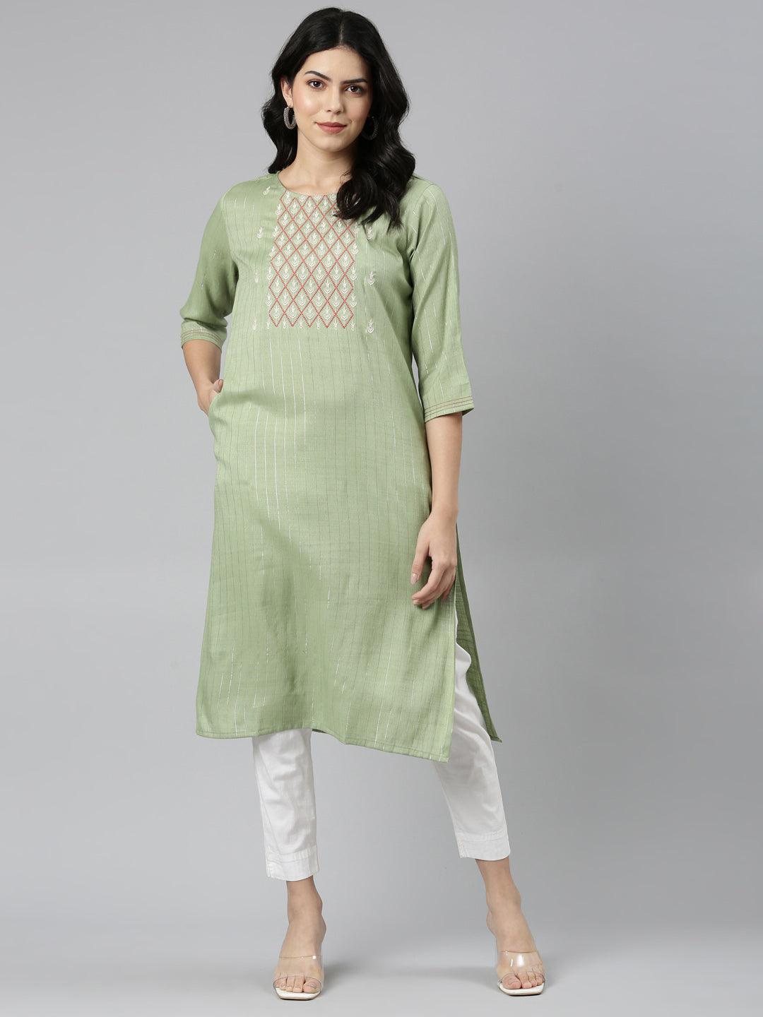 Women Striped Cotton Blend A-line Kurta - Samhitas Apparel