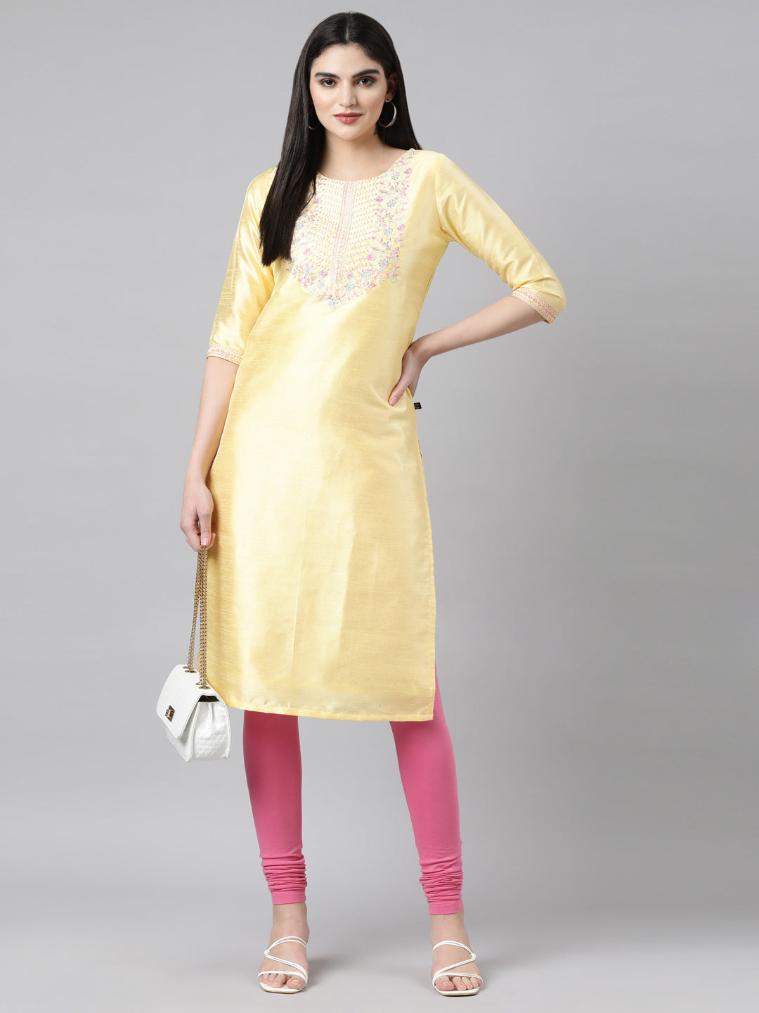 Yellow Embroidered Silk Kurta for Women from samhitas apparel