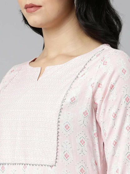 Elegant Pink Women's Printed Straight Kurta Set from samhitas apparel