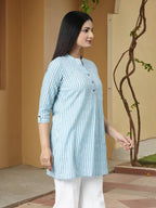 Pastel Blue Cotton Short Kurtis