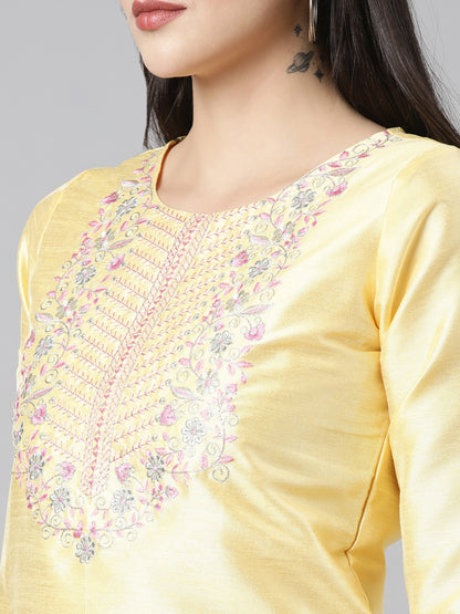 Yellow Embroidered Silk Kurta for Women from samhitas apparel