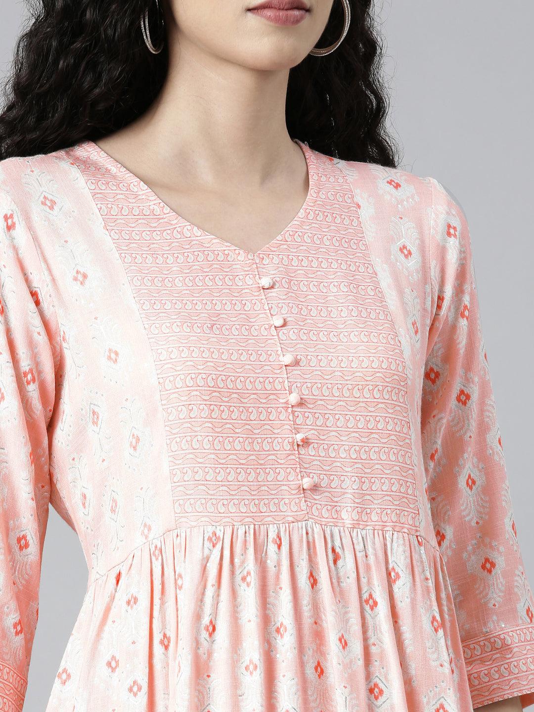 Pink Geometric Print A-line Kurta for women from samhitas