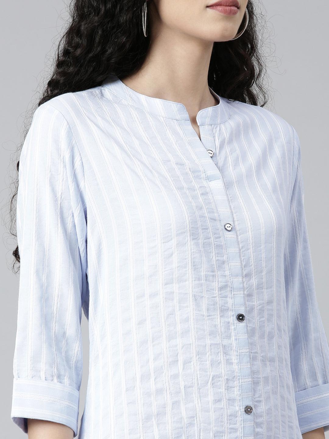 Light Blue Striped Chanderi Straight Kurta for women from samhitas