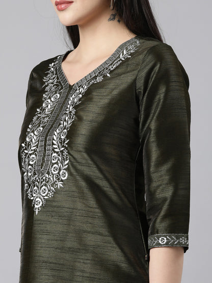 EMBROIDERY Silk GREEN KURTA - Samhitas