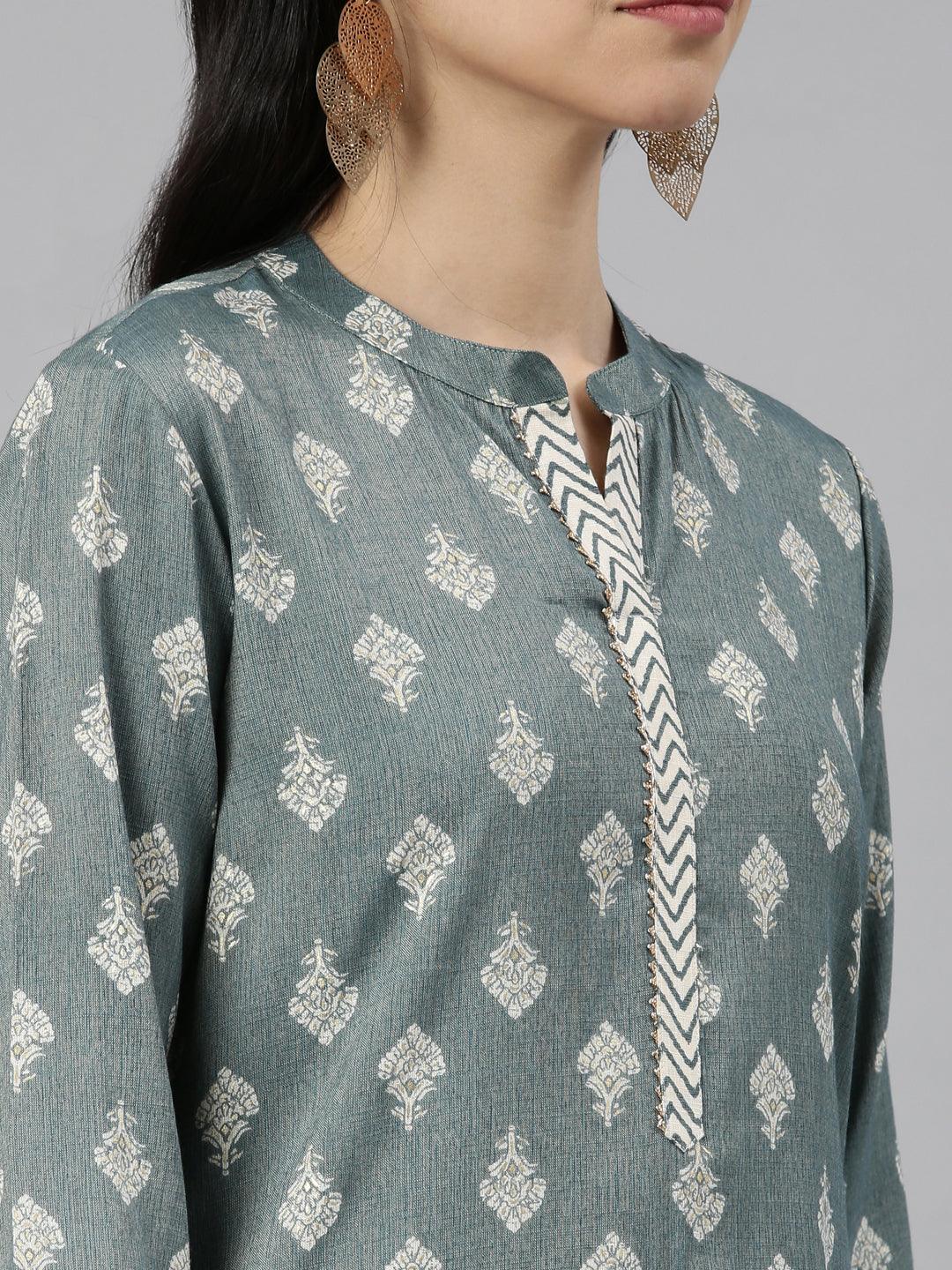 Elegant Teal Women's Printed Straight Kurta from samhitas apparel