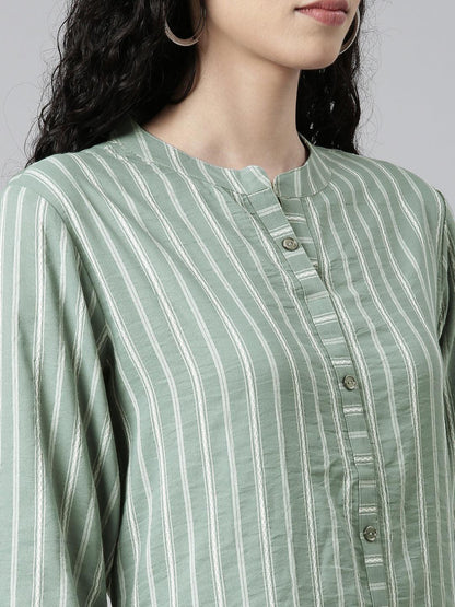 Green Chanderi Strip Kurti For Women from samhitas apparel