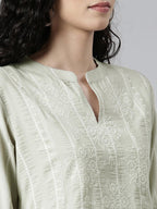 Women's Grey Embroidered Chanderi Straight Kurta from samhitas