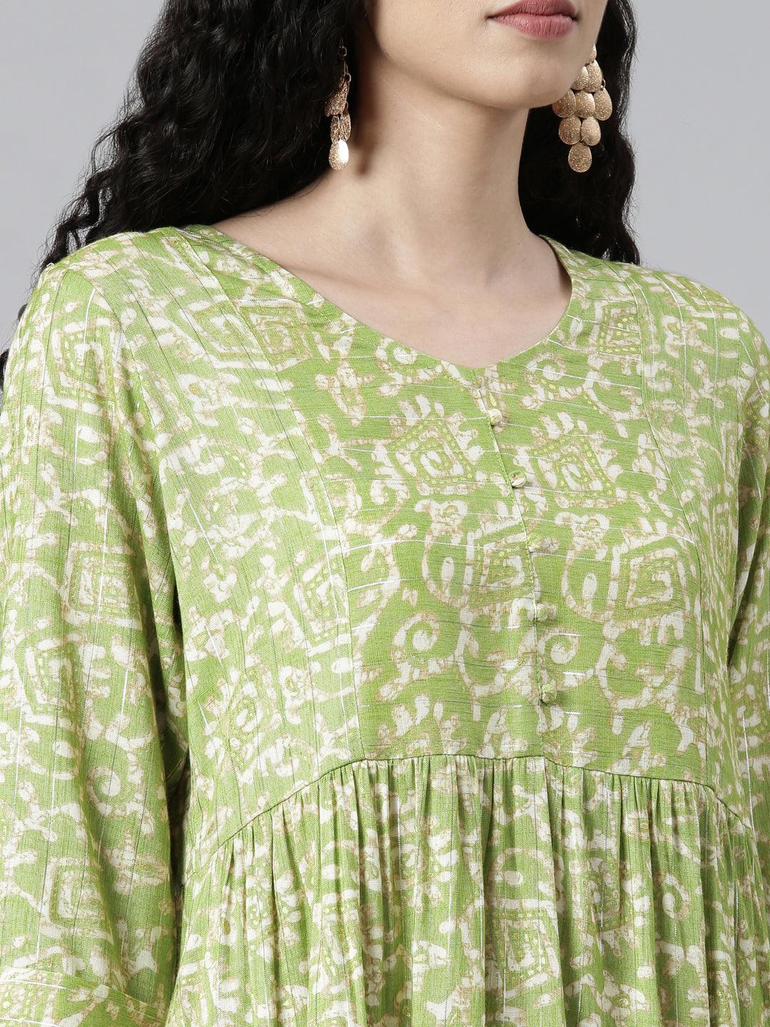 Light Green Abstract Viscose Rayon Flared Kurta for women from samhitas