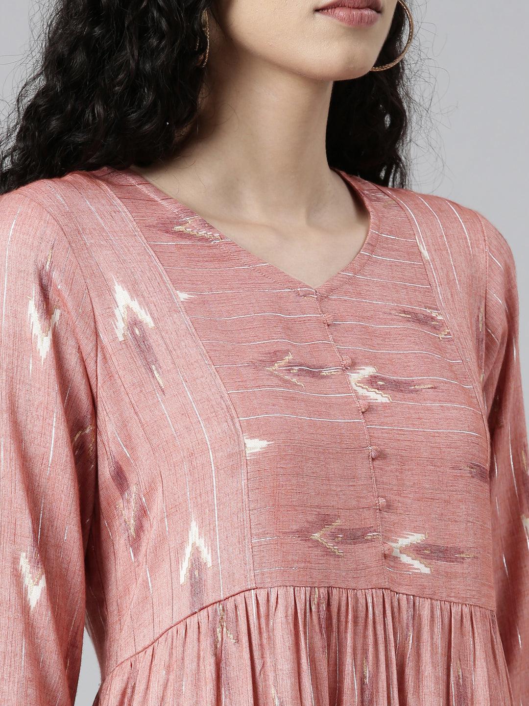 Peach Geometric Print A-line Kurta for women from samhitas