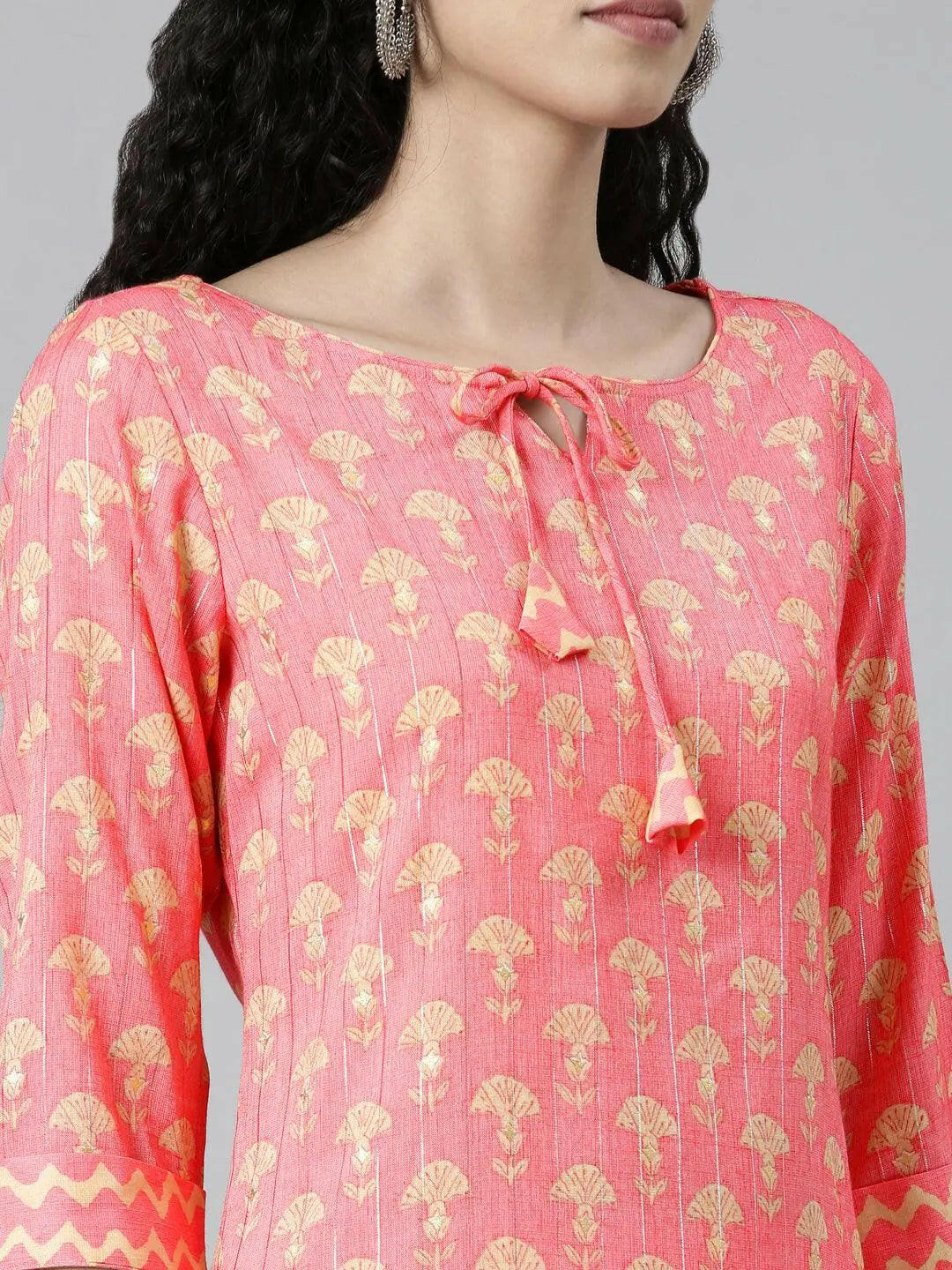 Floral Print Coral Straight Kurta Set from samhitas apparel