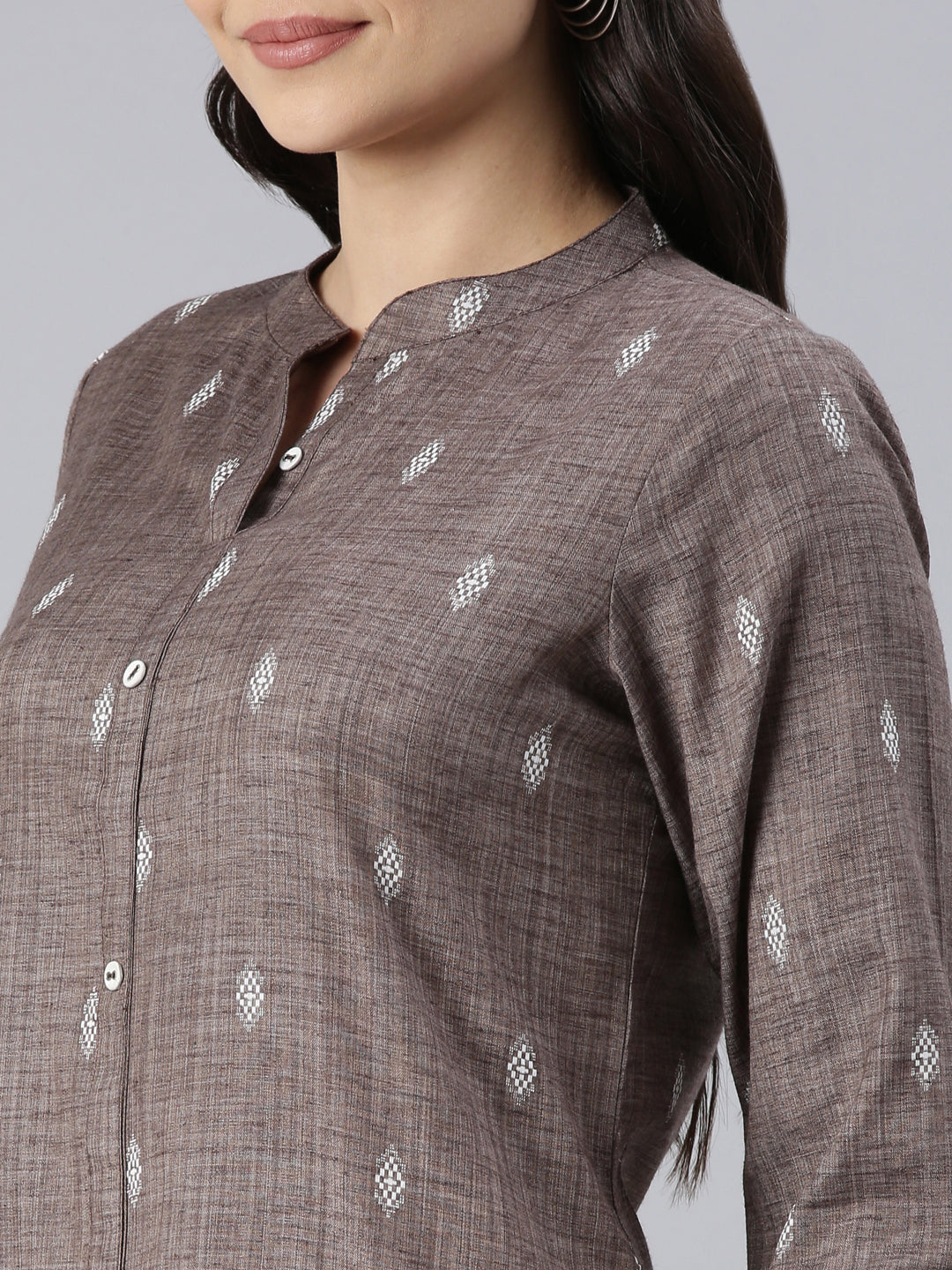 Brown Printed Pure Cotton Dobby Kurta for women from samhitas