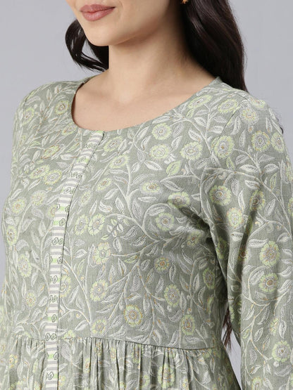 Women Printed Viscose Rayon Straight Kurta (Green) - Samhitas Apparel