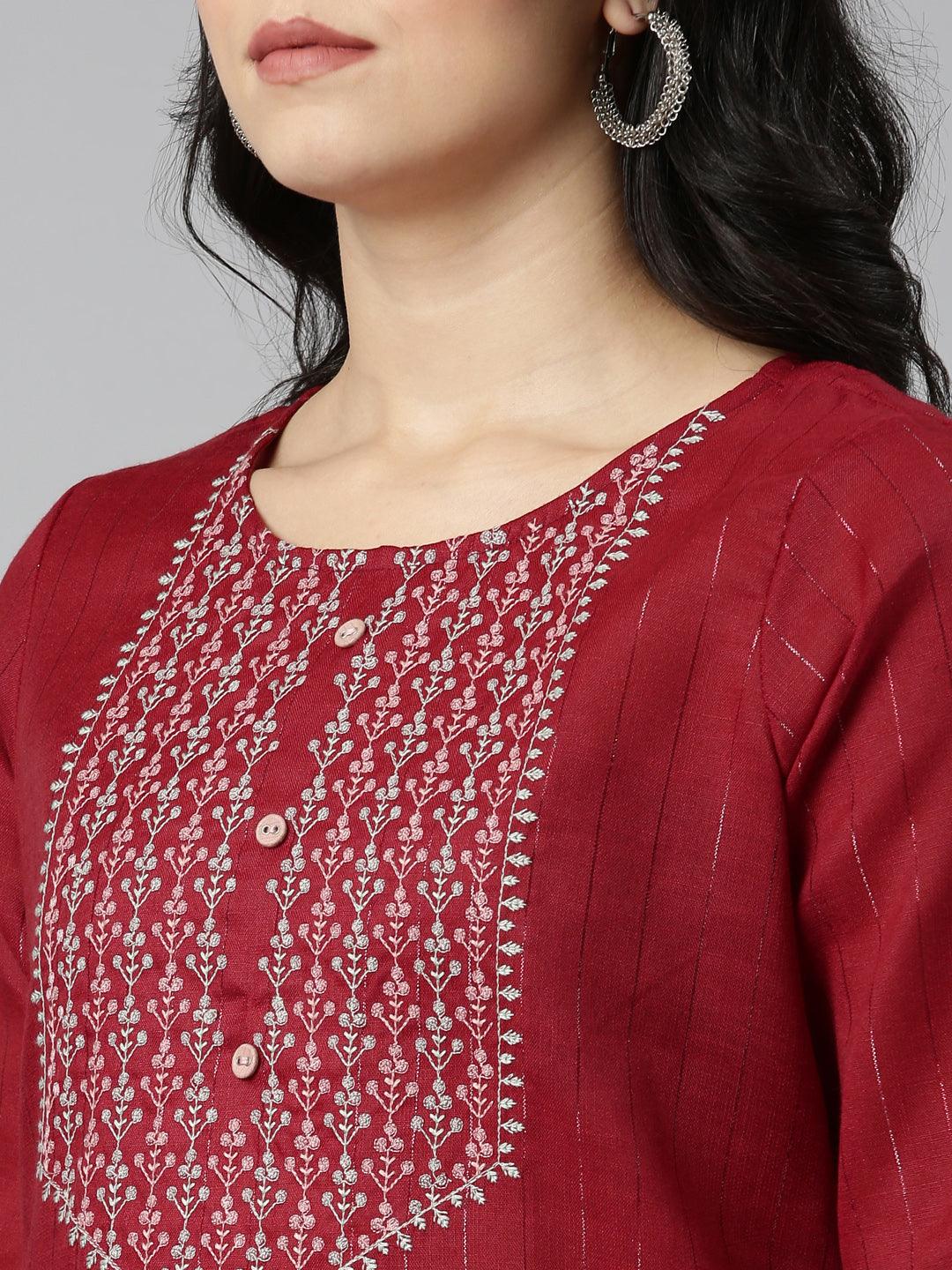 Women Striped Cotton Blend A-line Kurta (Blue, Red) - Samhitas Apparel