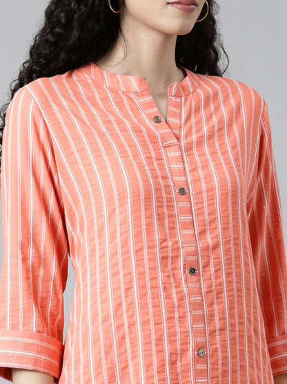 Orange Striped Chanderi Straight Kurta For Women from samhitas