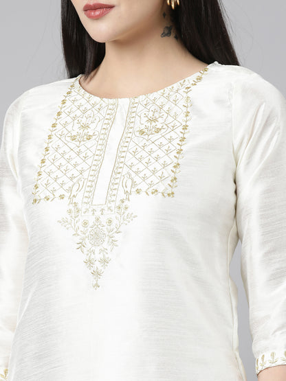 samhitas embroidery silk white kurta for women