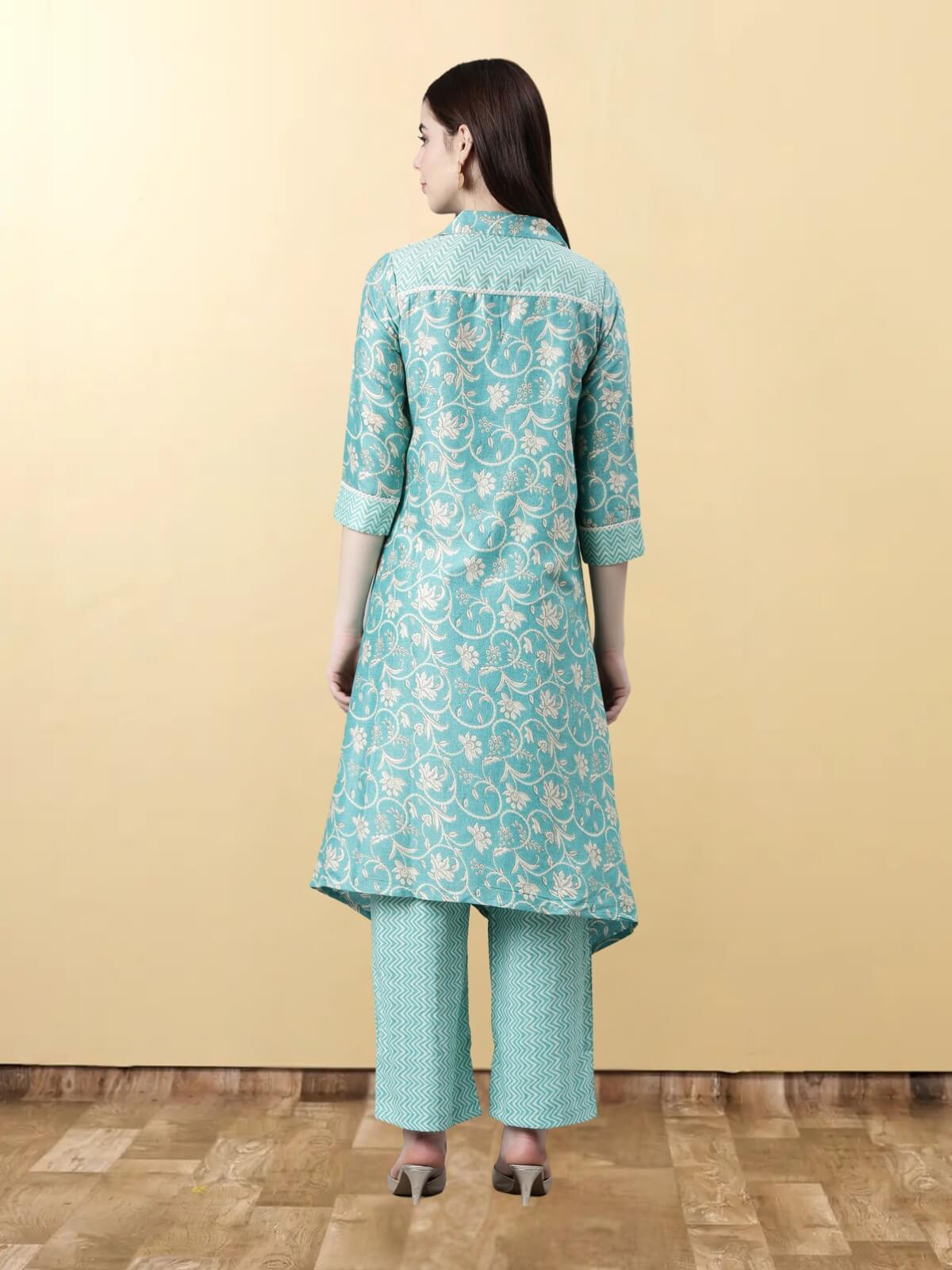 Light Sea Green Viscose Rayon Kurta Sets For Women