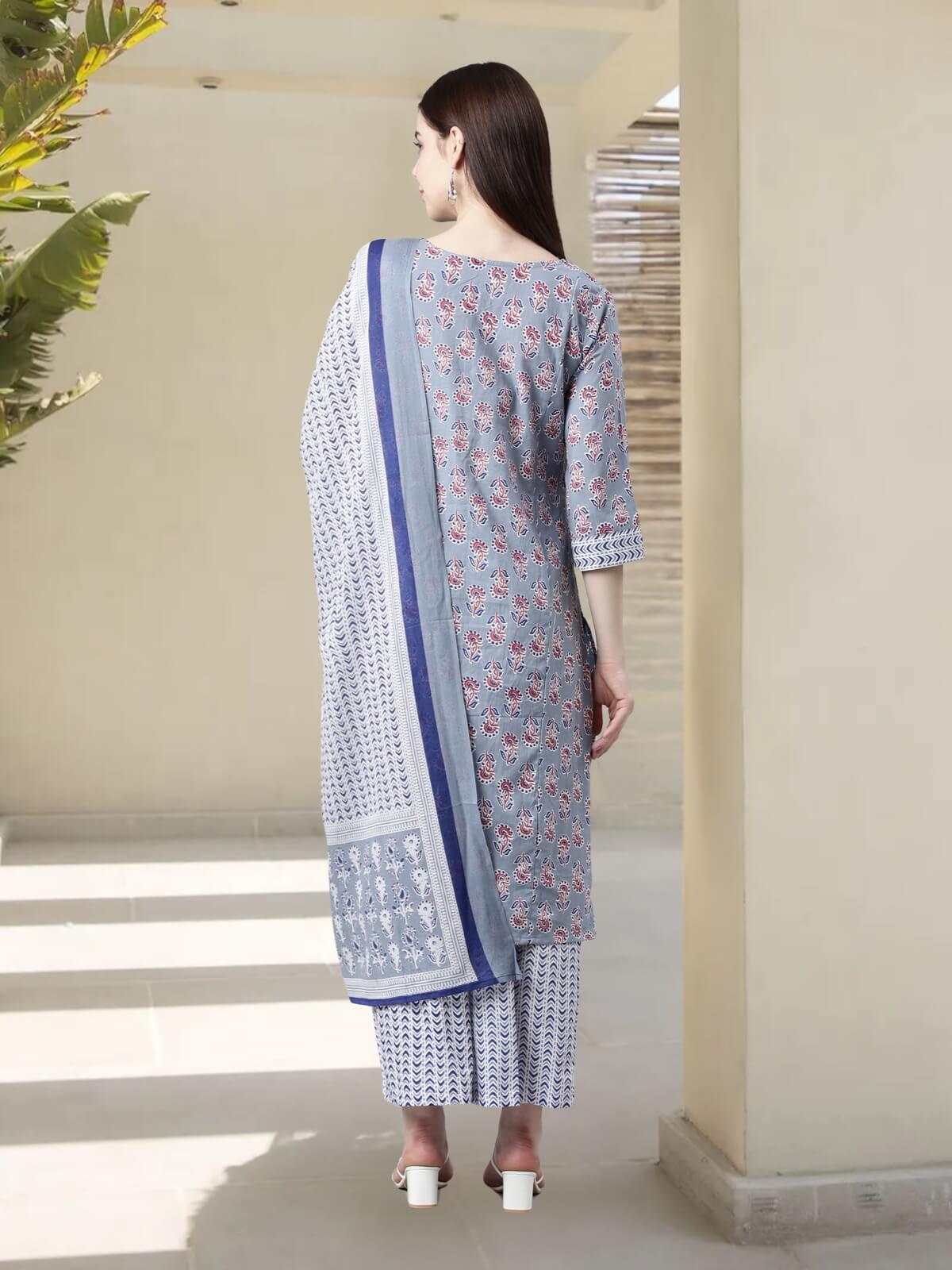 Stylish Powder Blue Pure Cotton Kurta Palazzo Sets