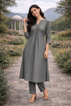 Elegant Kurta Set for Women - Charcoal Grey