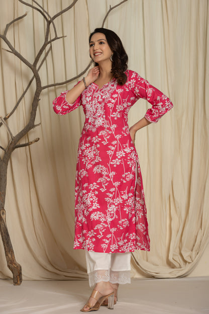 Pink Color Kurta Set With White Abstract Print