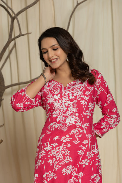 Pink Color Kurta Set With White Abstract Print