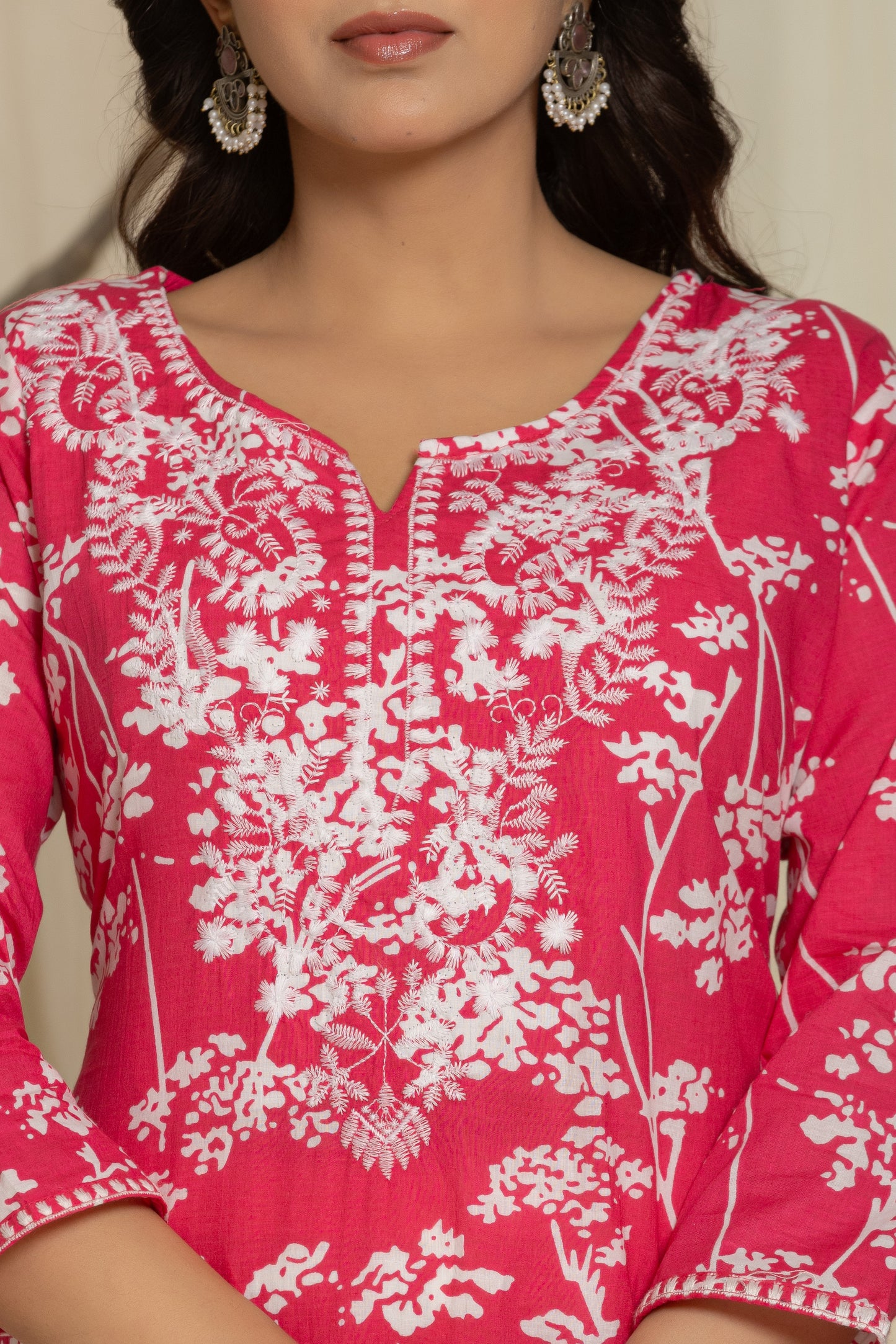 Pink Color Kurta Set With White Abstract Print