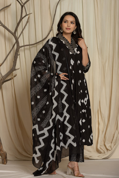 Beautiful Black Color Prosin Print Suit Set