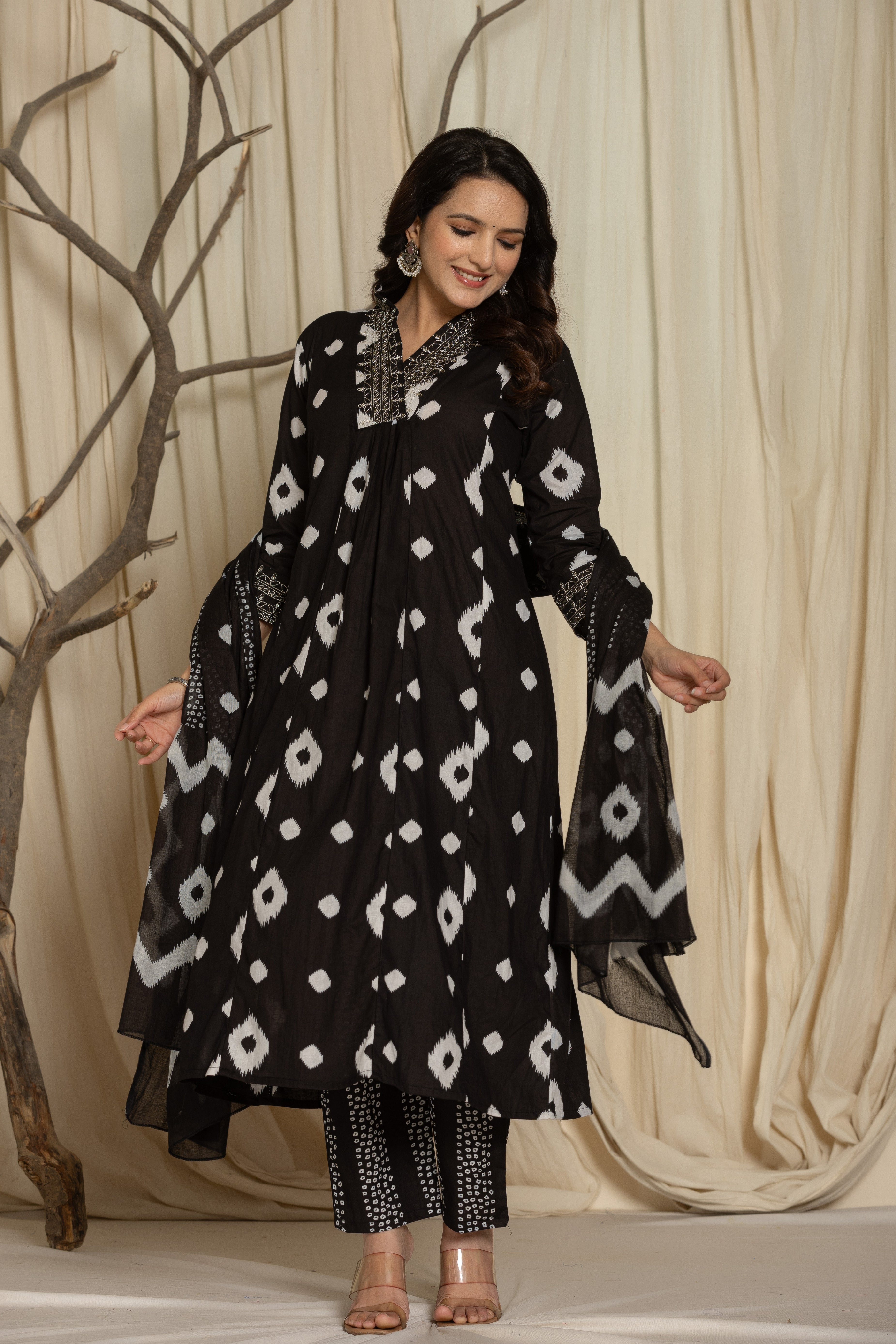 Beautiful Black Color Prosin Print Suit Set