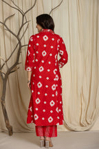 Beautiful Pink Prosin Print Suit Set with Lace At Neck