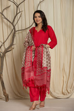 Elegant Pink Chikankari Suit with Matching Pants and Printed Dupatta