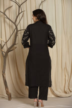 Black Cotton kurti Set with Embroidery & Pintex Detailing