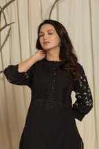 Black Cotton kurti Set with Embroidery & Pintex Detailing