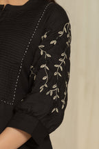 Black Cotton kurti Set with Embroidery & Pintex Detailing