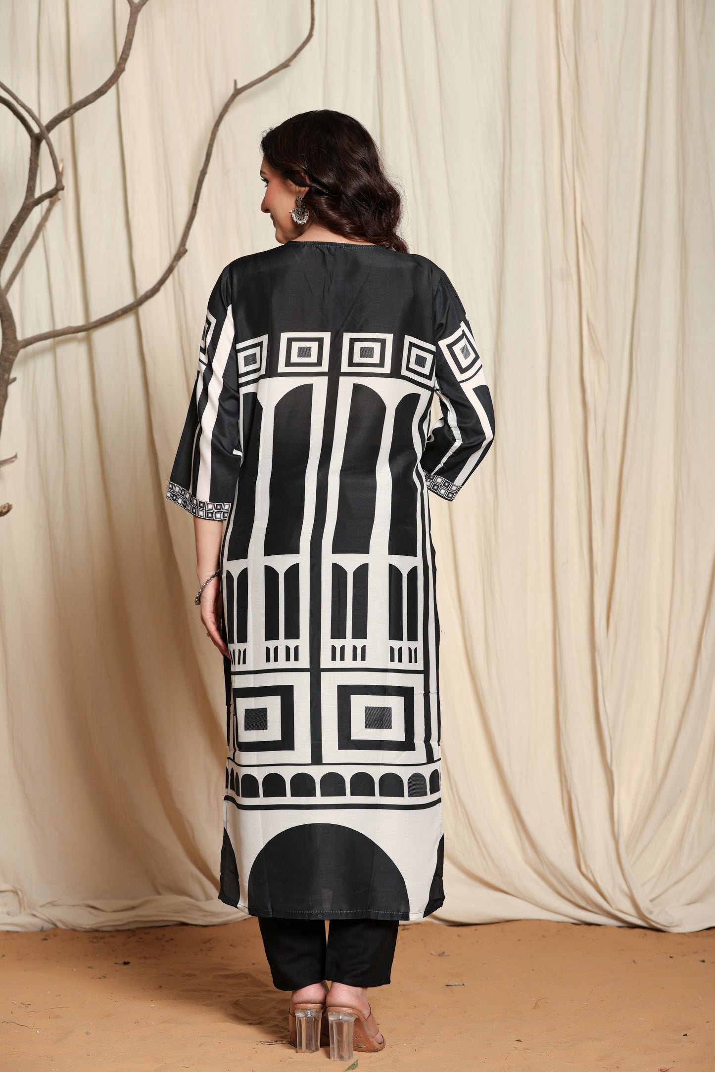 Black Cotton slub straight kurti set