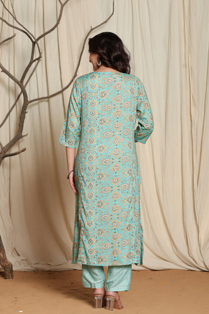 Women's blue Viscose Rayon Kurta Pant Set