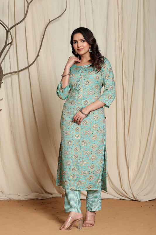 Women's blue Viscose Rayon Kurta Pant Set