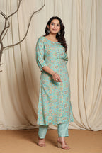 Women's blue Viscose Rayon Kurta Pant Set