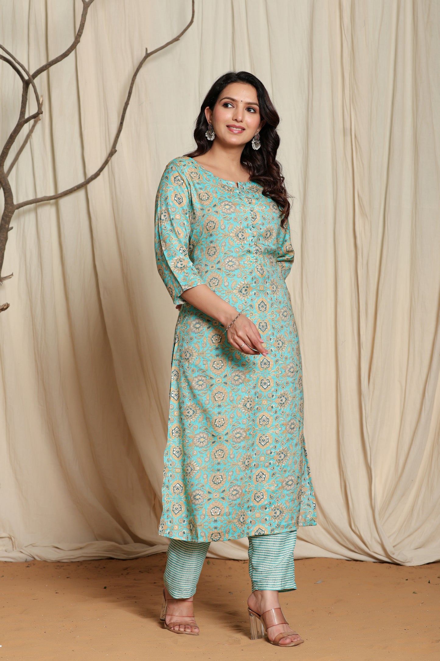 Women's blue Viscose Rayon Kurta Pant Set