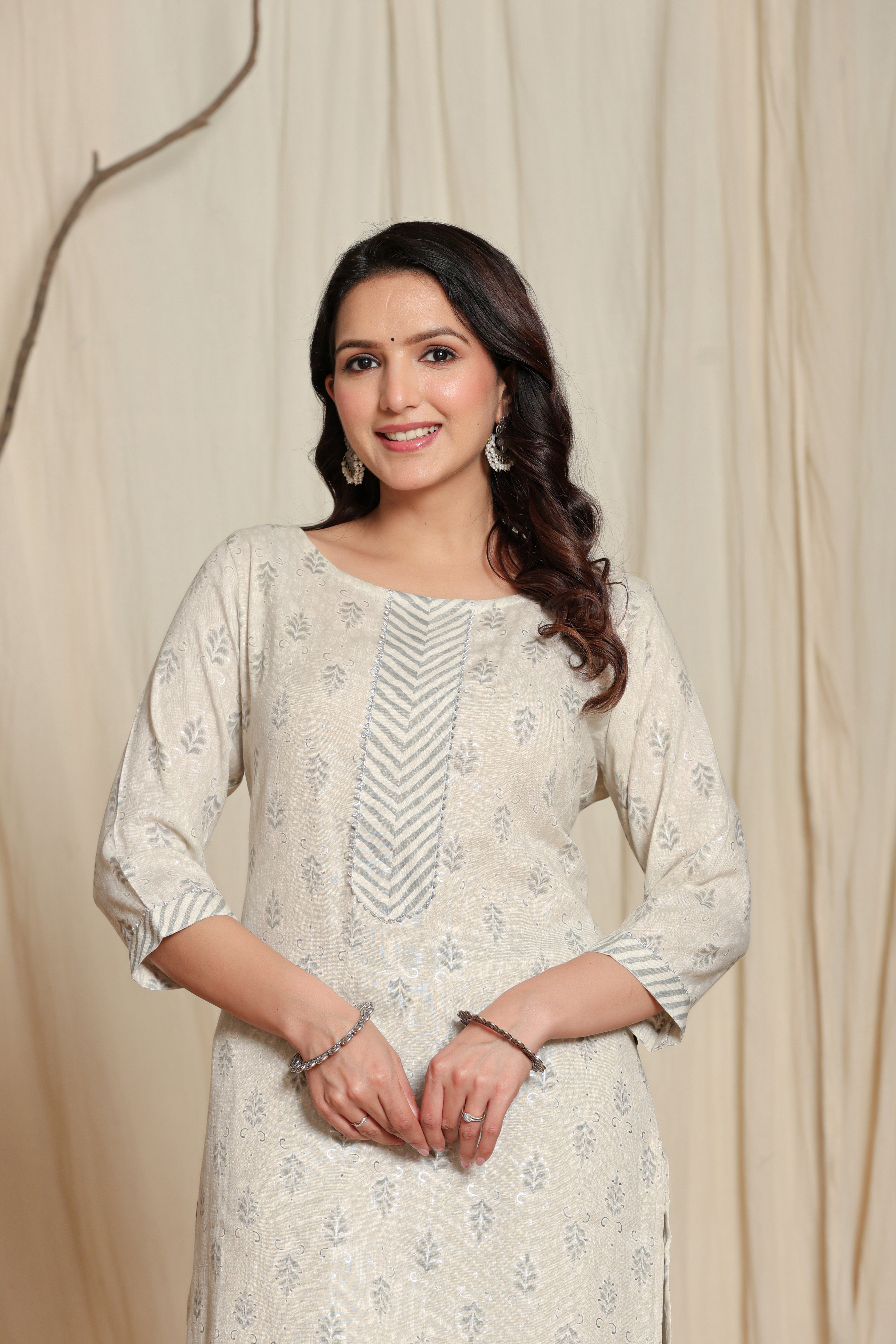 Grey Women's Viscose Rayon Kurta Pant Set