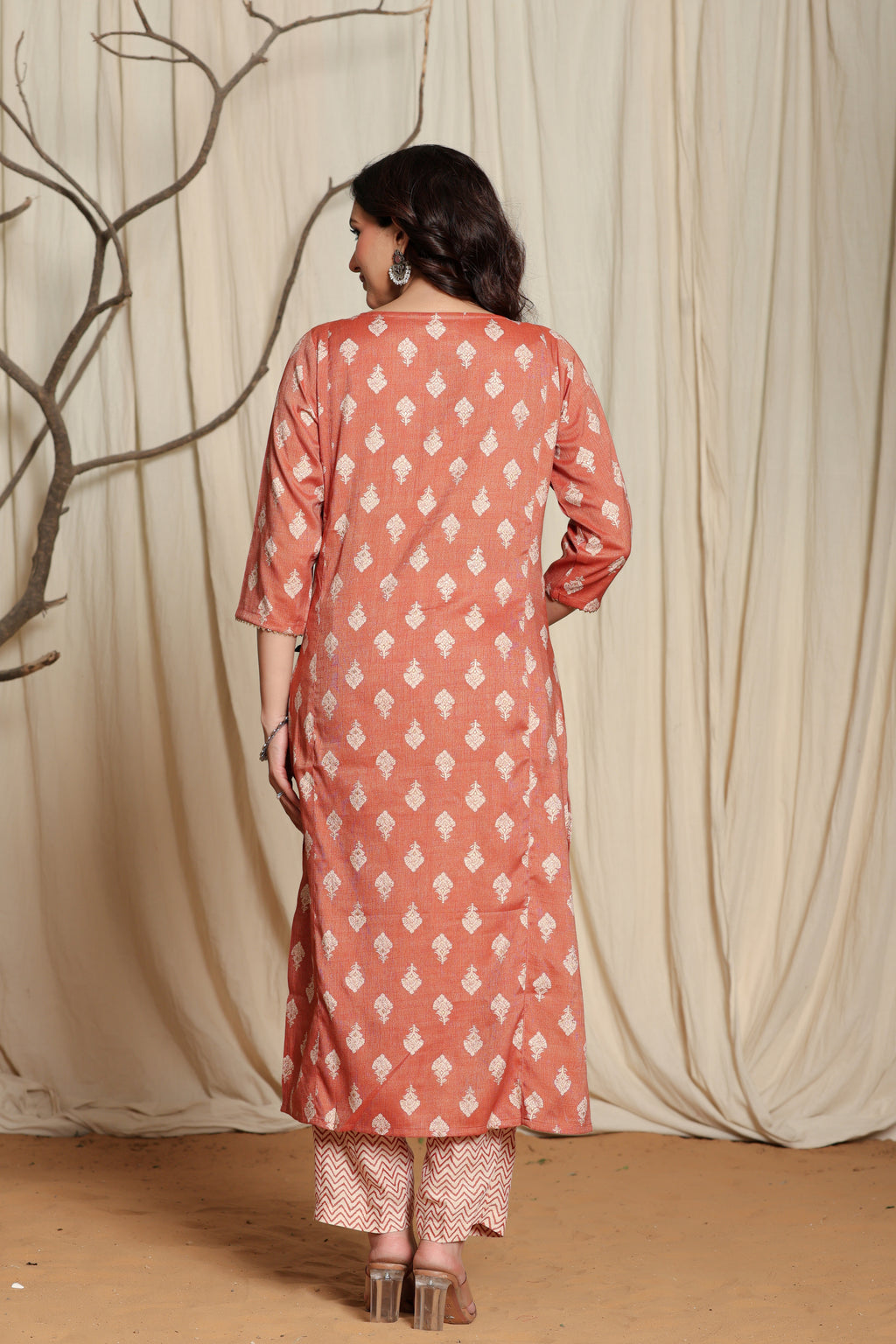 Women's Brown Viscose Rayon Kurta Pant Set with Gota Patti Lining