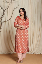 Women's Brown Viscose Rayon Kurta Pant Set with Gota Patti Lining