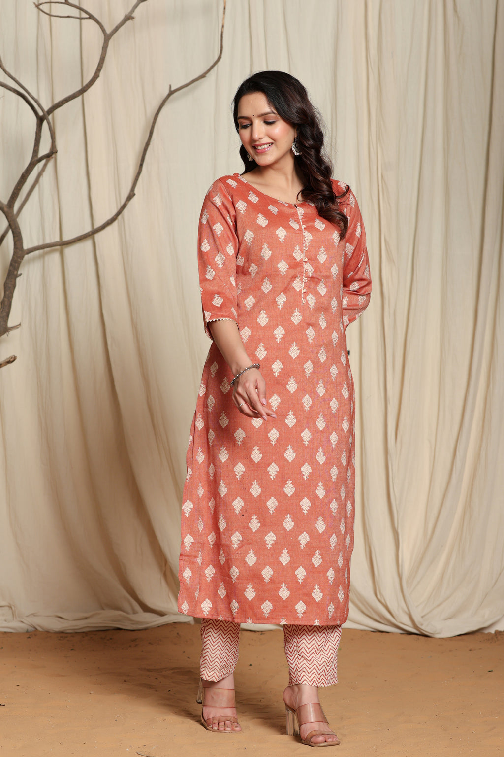 Women's Brown Viscose Rayon Kurta Pant Set with Gota Patti Lining