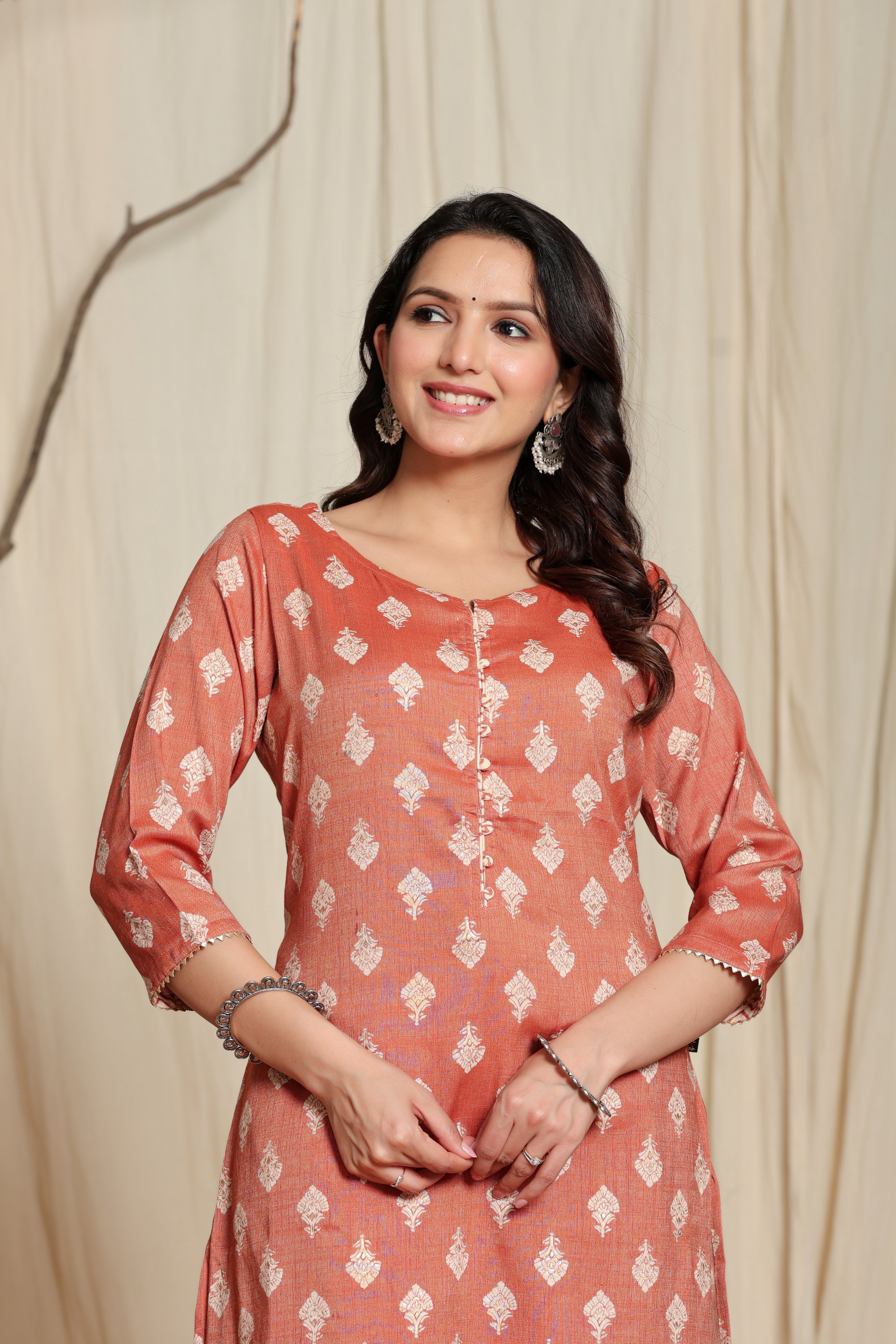 Women's Brown Viscose Rayon Kurta Pant Set with Gota Patti Lining