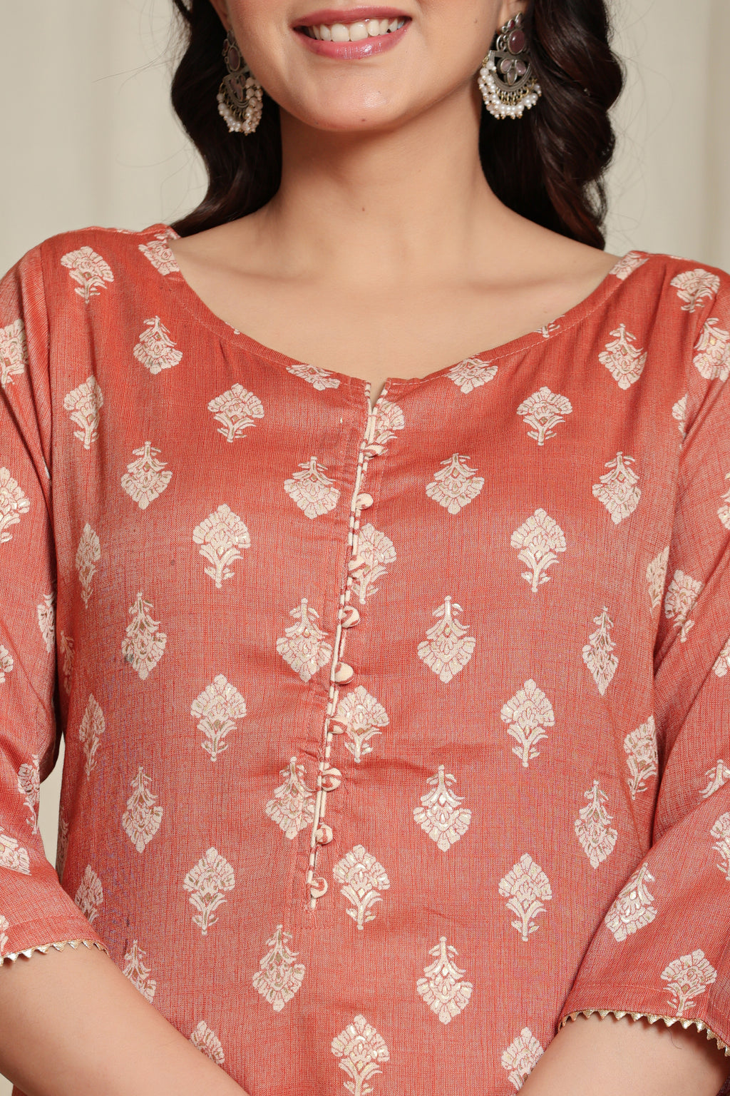 Women's Brown Viscose Rayon Kurta Pant Set with Gota Patti Lining