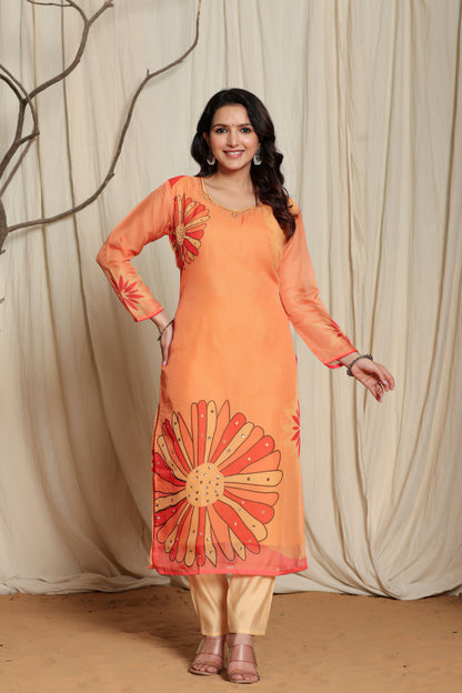 Mustard Yellow Cotton Slub Straight Kurti set for Women