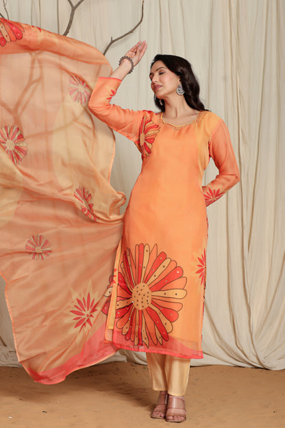 Mustard Yellow Cotton Slub Straight Kurti set for Women