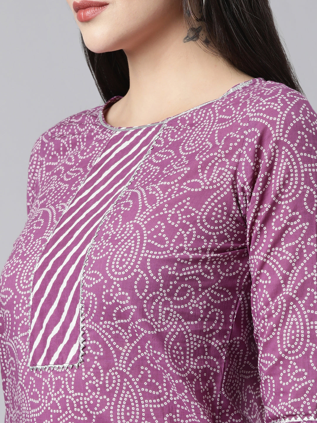 Printed Purple Cotton Kurta Set with Pant and Dupatta from samhitas apparel