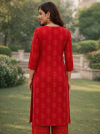 Muslin Printed Straight Kurta Pant Set -Maroon