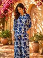 Casual Blue Color Printed Cotton Cord Set