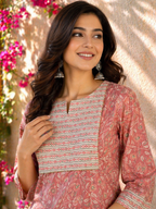 Rayon Printed Straight Kurta Pant Set- Peach
