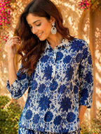 Casual Blue Color Printed Cotton Cord Set